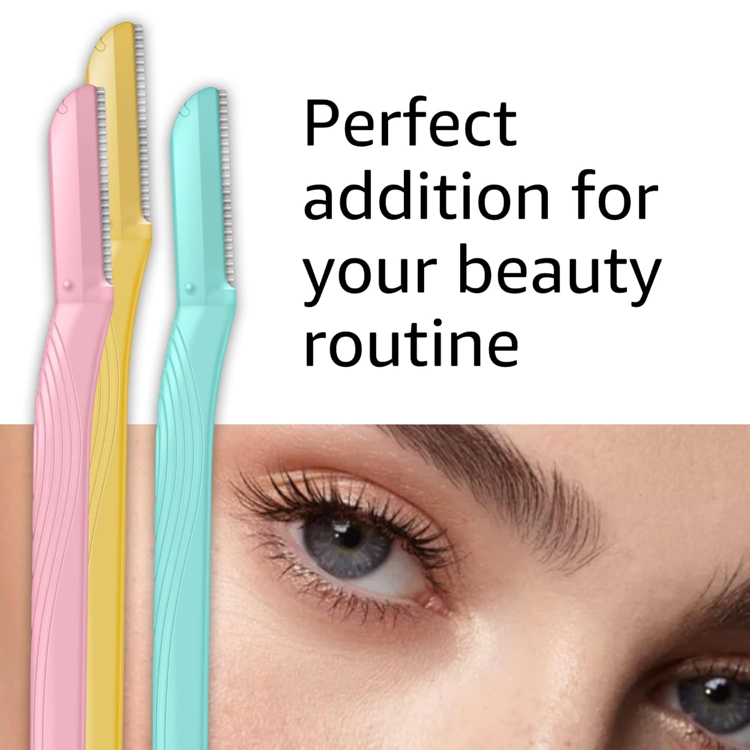 Amazon Basics Women's Dermaplaning Tool, Peach Fuzz Remover, Facial Hair Removal, Exfoliating Face Razor with Microguard Blade for Safe Eyebrow Shaping, Includes Blade Cover, Multicolor, 3 Count