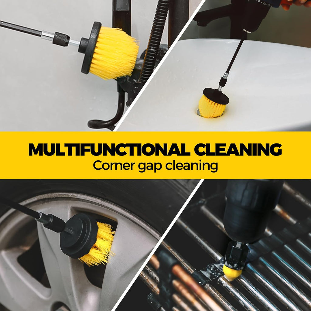 Holikme 6Pack Drill Brush Power Scrubber Cleaning Brush Extended Long Attachment Set All Purpose Drill Scrub Brushes Kit for Grout, Floor, Tub, Bathroom and Kitchen Surface,Scratch Brushes（Yellow）