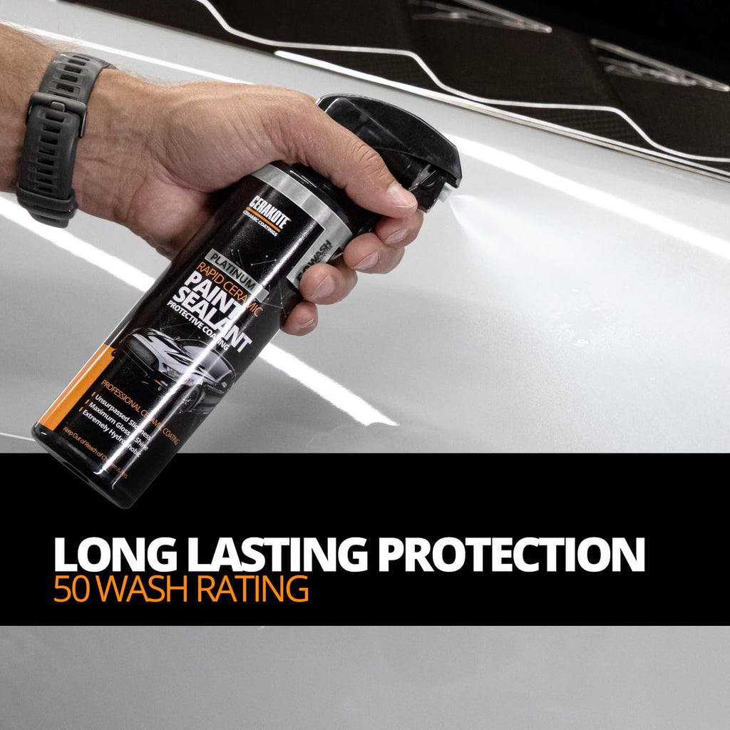 CERAKOTE® Platinum Rapid Ceramic Paint Sealant Spray - 14 oz. - 50 Wash Rating - Maximum Gloss & Shine – Extremely Hydrophobic – Unmatched Slickness - Ceramic Spray Coating