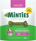 Minties Dog Dental Bone Treats, Tiny/Small Dental Dog Treats, 16 Ounces, Cleans Teeth, Fight Bad Breath, Removes Plaque and Tartar, 40 Count
