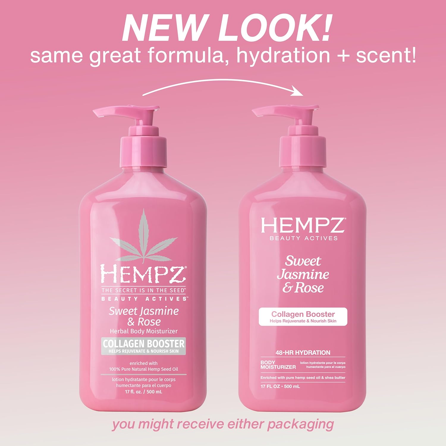 Hempz Sweet Jasmine & Rose Herbal Body Moisturizer for Women, 17 Fl. oz. - Moisturizing Lotion with 100% Pure Hemp Seed Oil, Collagen, Shea Butter - Hydrating Vegan Lotion for Dry Skin