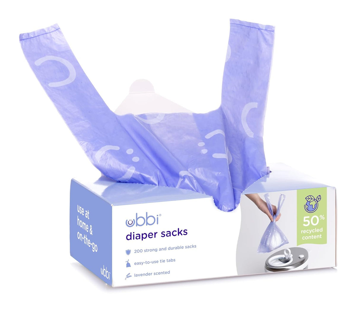 Ubbi Disposable Diaper Sacks, Lavender Scented, Easy-To-Tie Tabs, Diaper