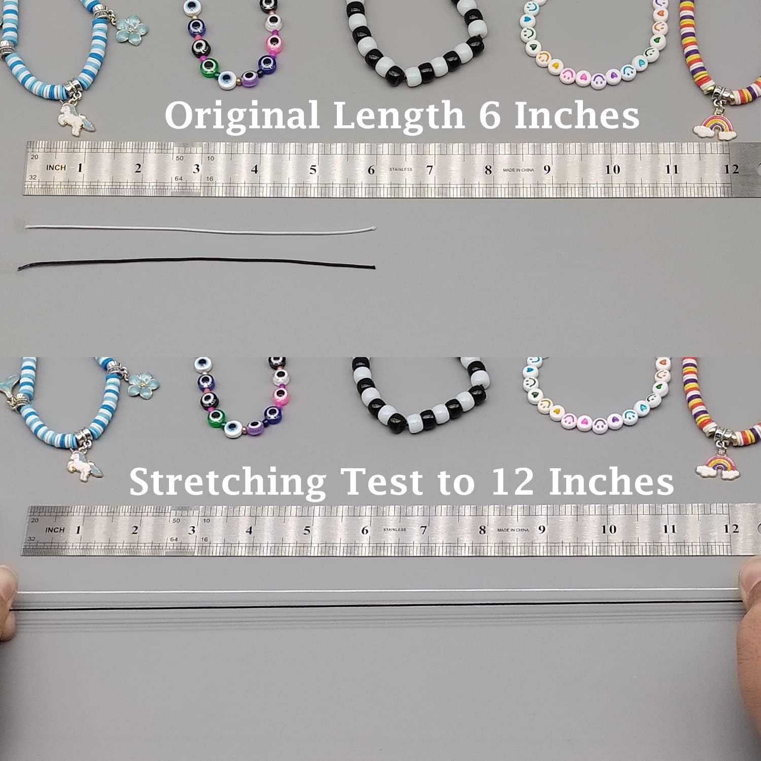 LUSTEMBER Stretchy String for Bracelets, 4 Rolls 1 mm Sturdy Elastic String Elastic Cord for Jewelry Making, Necklaces, Beading (2 Black+ 2 White)