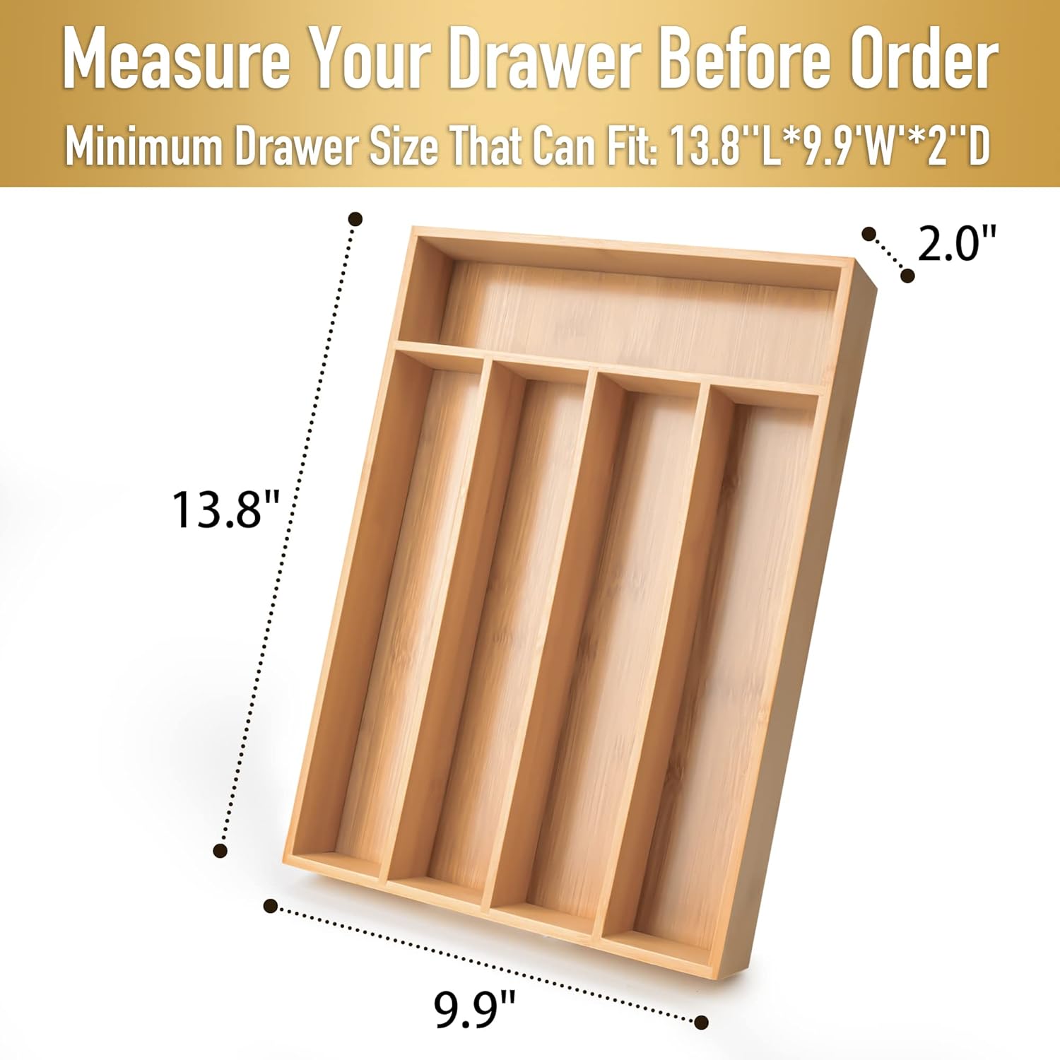 Besilord Silverware Organizer Kitchen Drawer Organizer Utensil Organizer Bamboo Silverware Holder Cutlery Organizer in Drawer Flatware Organizer Tray(5 slots, Natural
