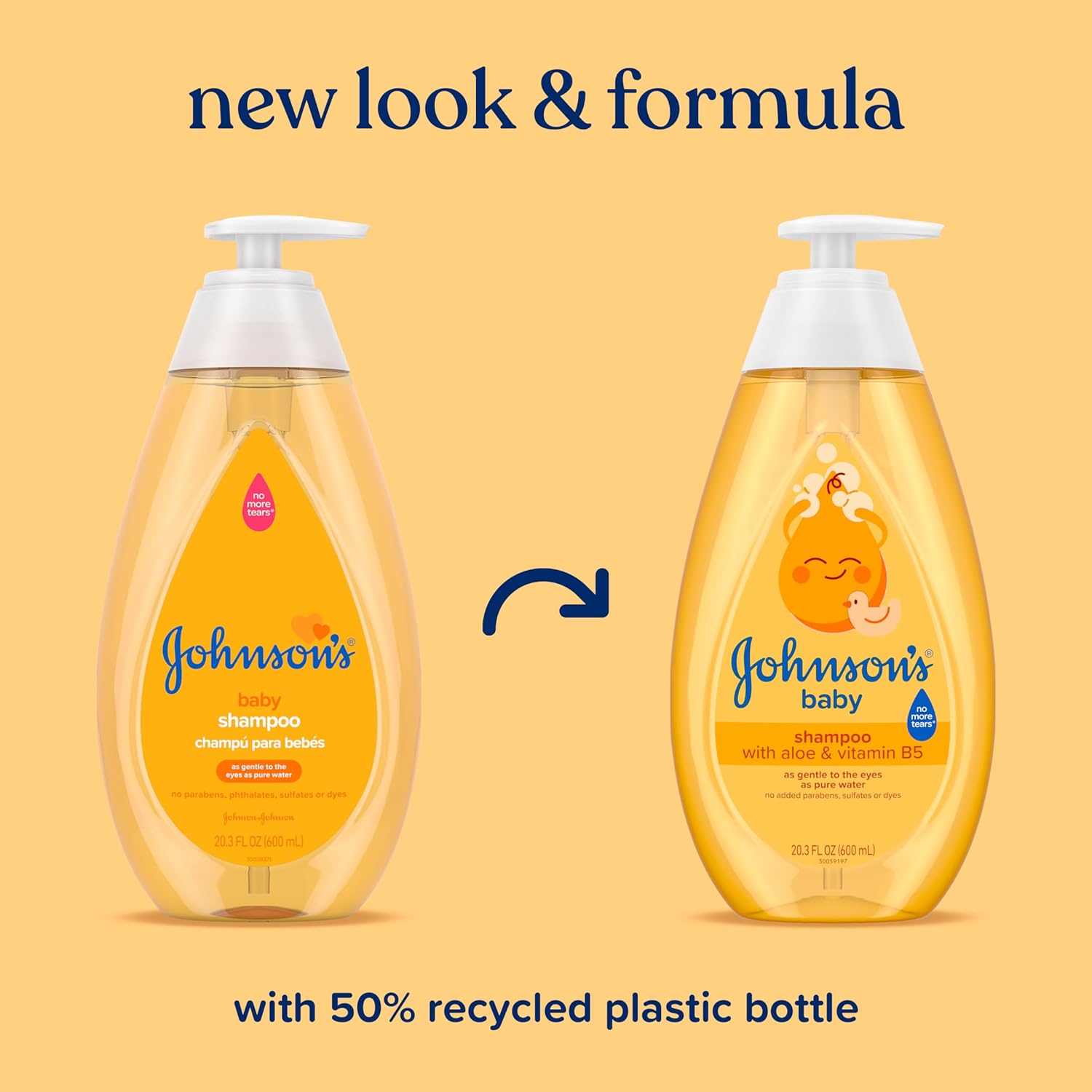 Johnson's Baby Shampoo with Aloe Vera & Vitamin B5, Tear Free, Newborn Essentials, No added Parabens & Sulfates, Hypoallergenic, Baby Essentials, 20.3 fl. oz