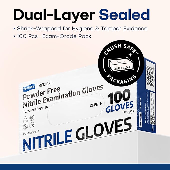 Supmedic Medical Soft Max™ Black Nitrile Disposable Gloves, 100 Pcs, Latex-Free & Powder-Free Food Safe Food Prep Exam Gloves