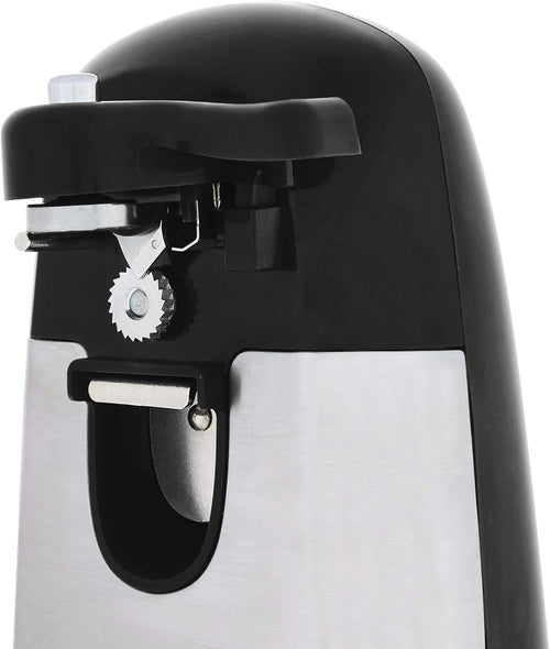 Amazon Basics 3-In-1 Electric Can Opener, Bottle Opener and Knife Sharpener with Stainless Steel Blade, Magnetic Lid Holder, Safe, Easy to Use, Powerful, Sleek Design, 50W, Black