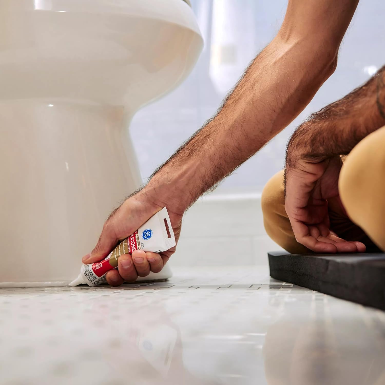 GE Advanced Silicone Caulk for Kitchen & Bathroom, White, 2.8 fl oz Tube, 1 Pack - 100% Waterproof Silicone Sealant, 5X Stronger Adhesion, Shrink & Crack Proof