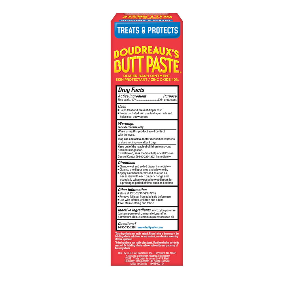 Boudreaux’s Butt Paste Max Strength Diaper Rash Cream for Baby, Ointment With Zinc Oxide, 4 oz Tube