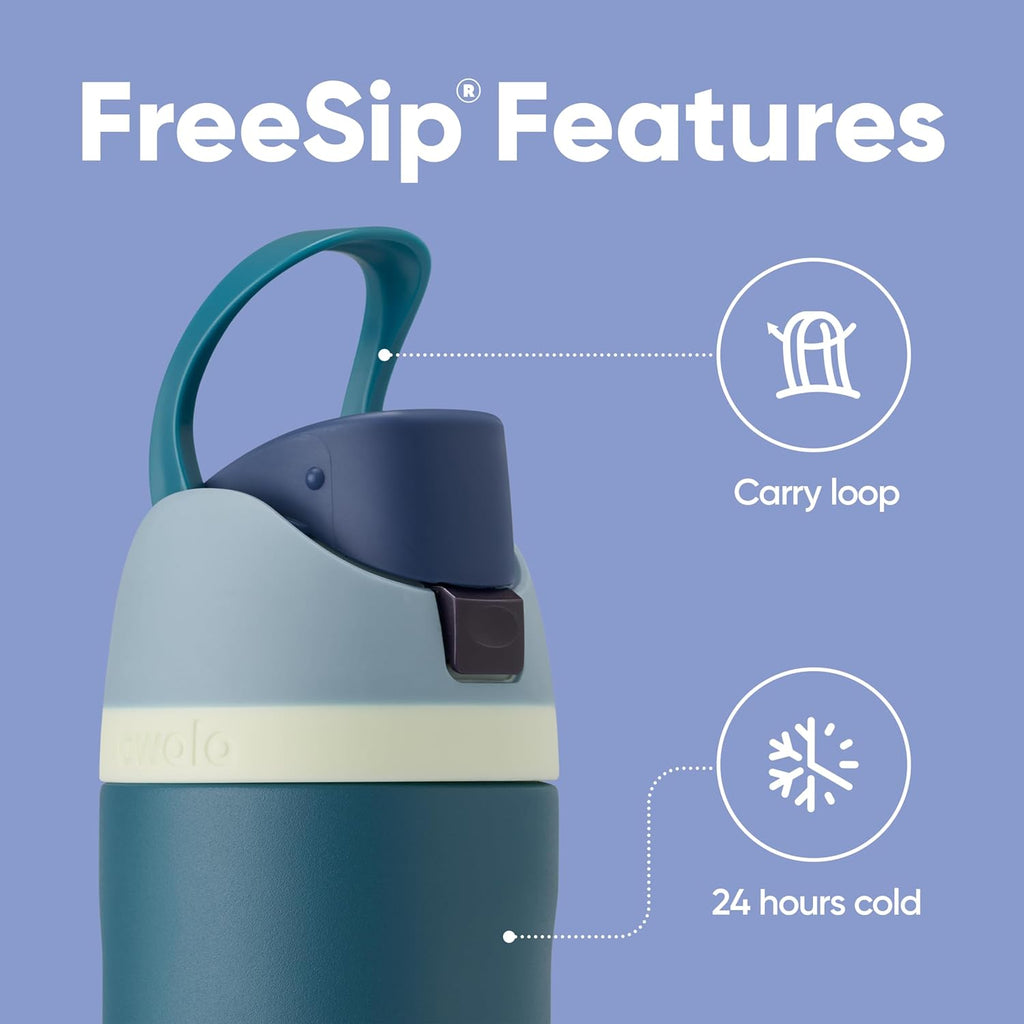 Owala FreeSip Insulated Stainless Steel Water Bottle with Straw, BPA-Free Sports Water Bottle, Great for Travel, 24 Oz, Denim