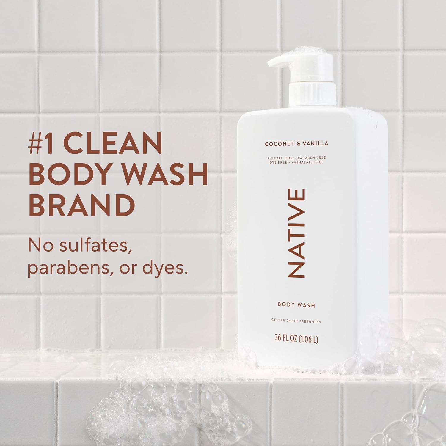 Native Body Wash for Women & Men, Coconut & Vanilla, 36 oz Pump Bottle, Sulfate-Free & Gentle for All Skin Types