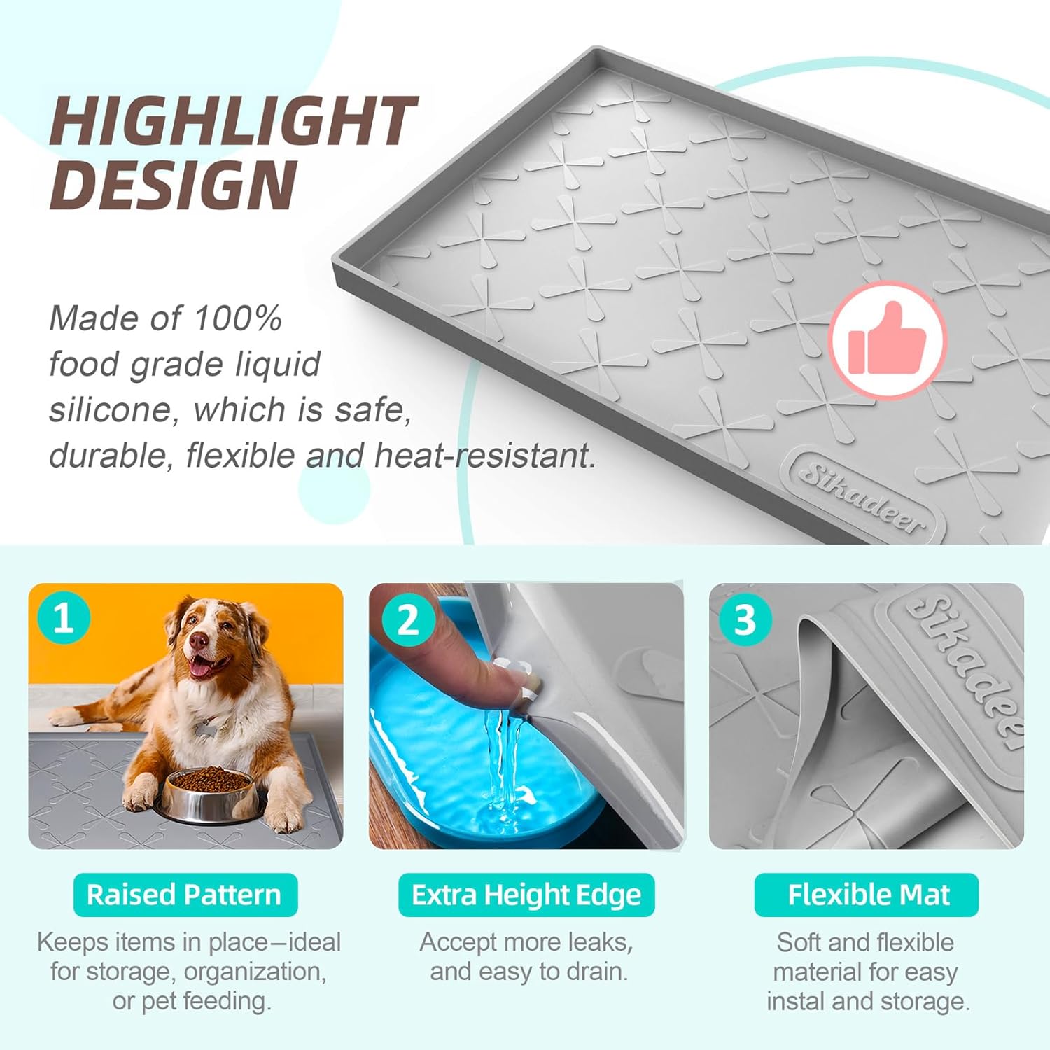 SIKADEER Under Sink Mat Waterproof 34" x 22", Silicone Mat Kitchen Drawer Shelf and Cabinet Liner, Sink Protector for Kitchen Organizers and Storage, Boot Tray Pet Food Mats
