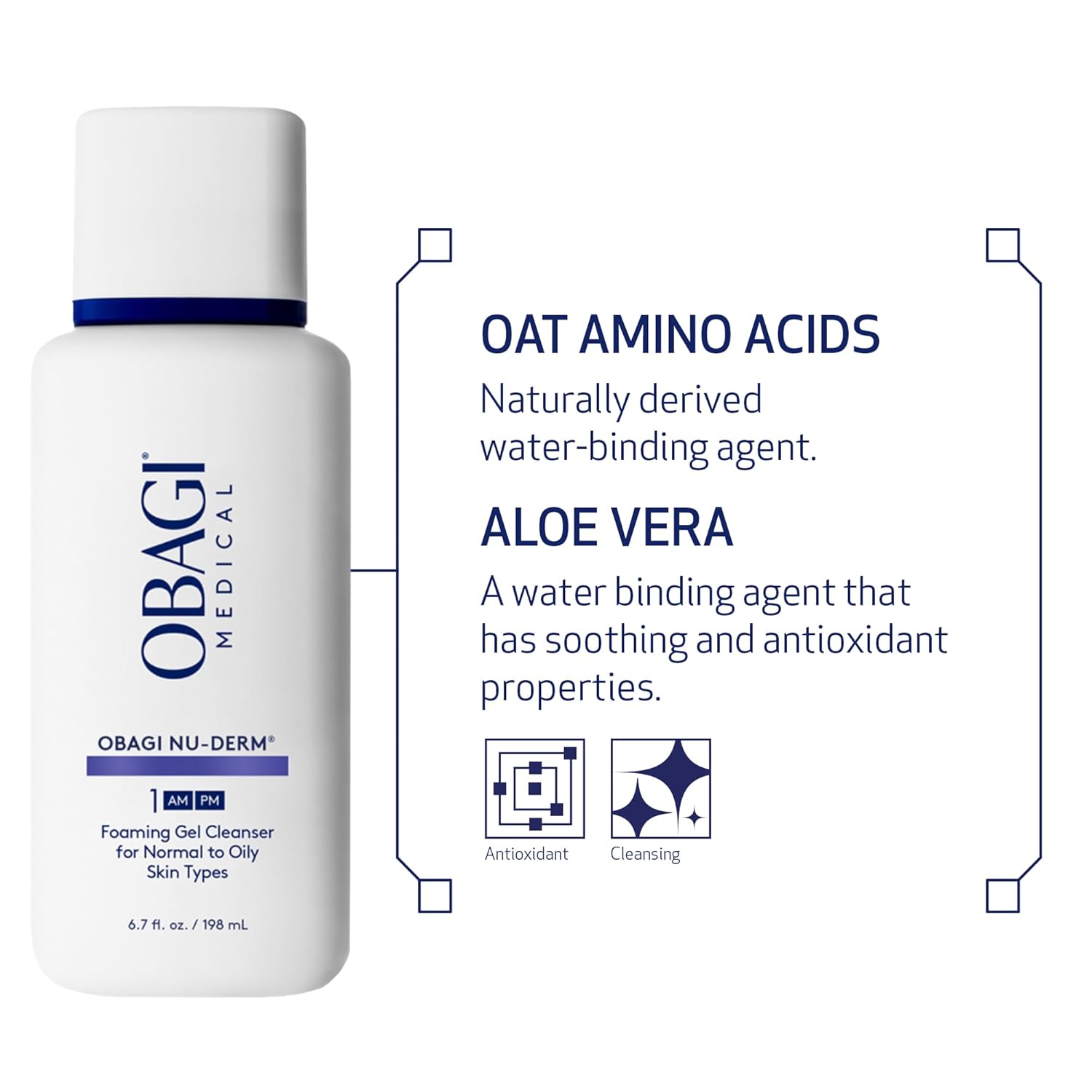 Obagi Nu-Derm Foaming Gel Cleanser for Face – Deep-Cleansing & Hydrating Facial Cleanser with Aloe Vera – For Normal to Oily Skin Types
