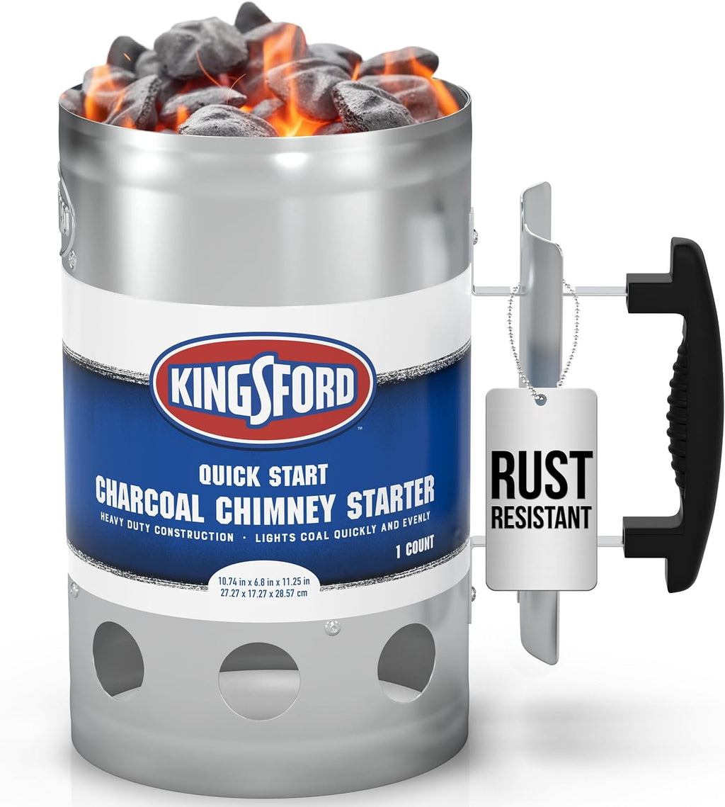 Heavy Duty Deluxe Charcoal Chimney Starter, Large Capacity Zinc Steel BBQ Fire Starter with Heat Shield and Stay-Cool Handle, Vented Base Air Vents for Fast Even Lighting