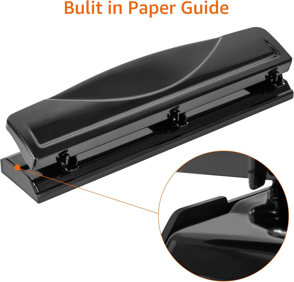 Amazon Basics 3 Hole Punch, 10 Sheet Capacity, Black, Easy-Clean Tray