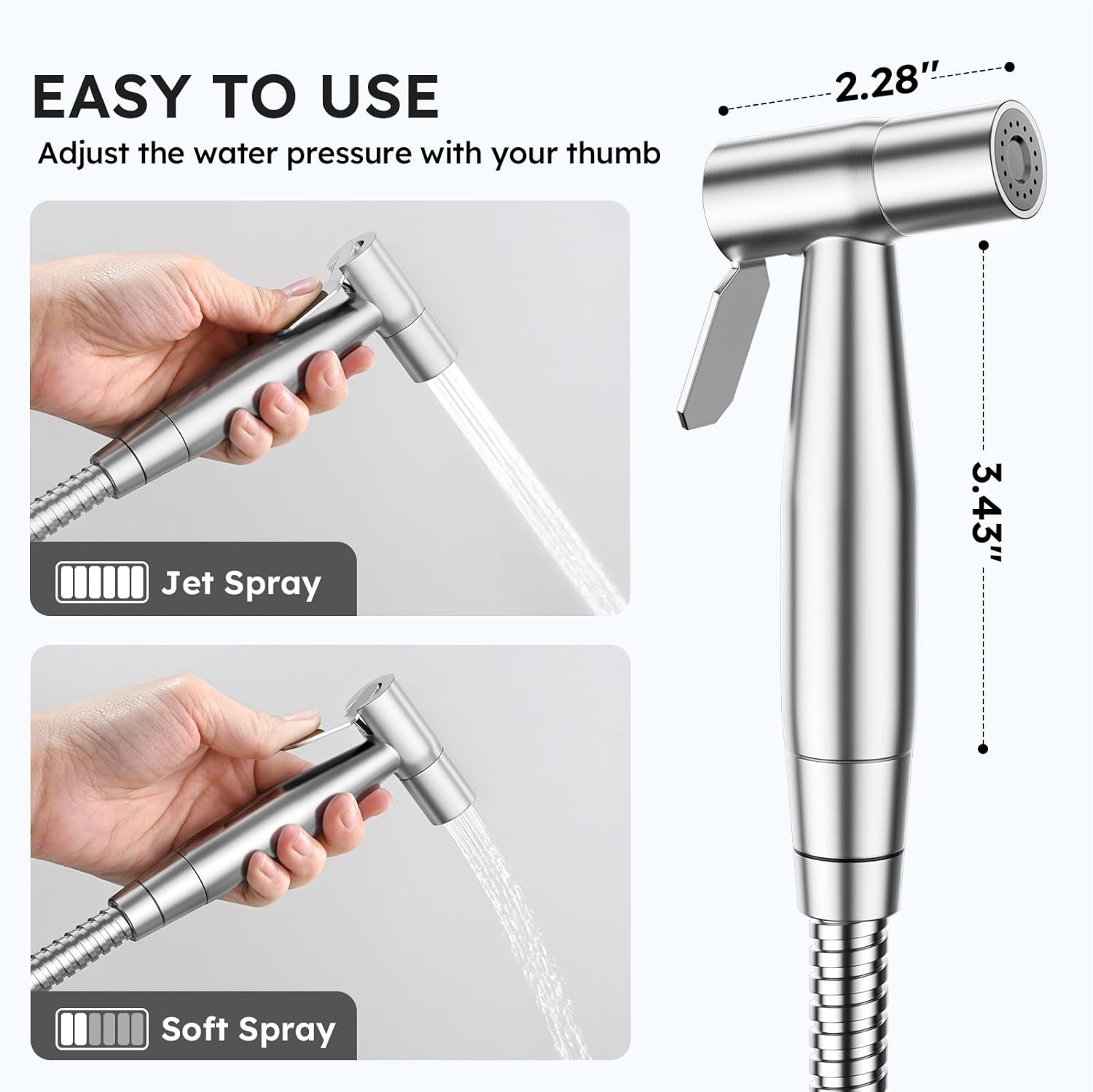Arofa Handheld Toilet Bidet Sprayer for Toilet-Adjustable Water Pressure Control with Bidet Hose for Feminine Wash, Stainless Steel Brushed Nickel Bidet Faucet Cloth Diaper for Baby Wash