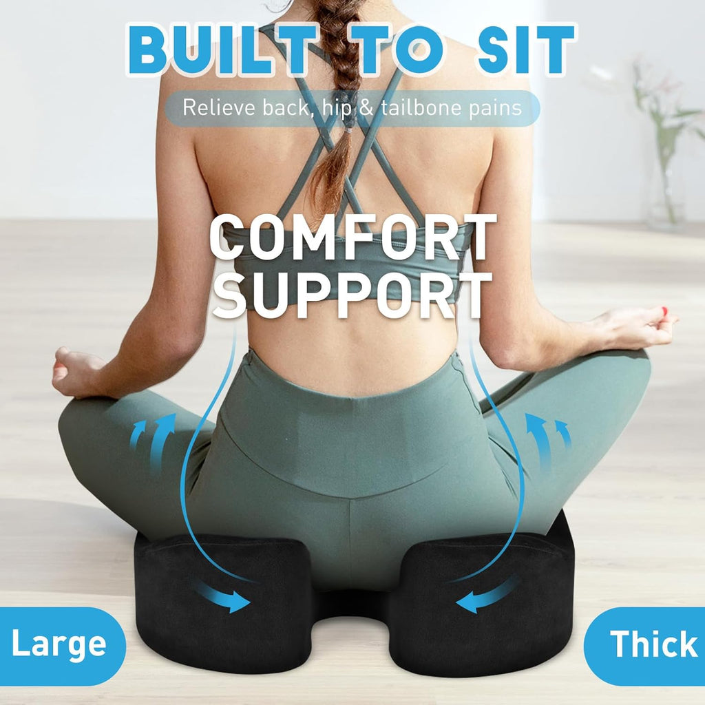 BlissTrends Seat Cushion with Velvet Cover, Thick Memory Foam Cushions for Office Chair, Car Seat, Airplane, Relieving Pressure Tailbone Sciatica Back Pain for Long Sitting, Car Drivers 4.7in Black