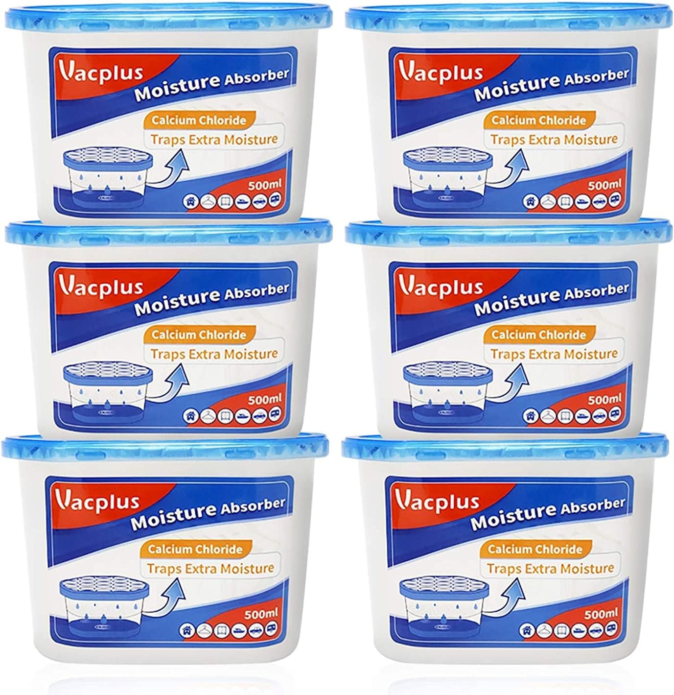 Vacplus Moisture Absorbers 6 Pack, Portable Humidity Absorber Boxes for Your Bathroom, Closet & Car, Dehumidifier with Fragrance Free, 10.5 Oz