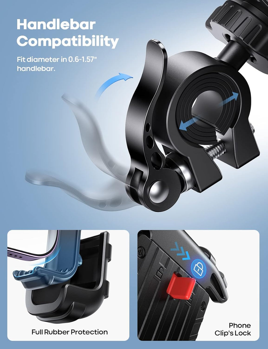 Lamicall Bike Phone Holder, Motorcycle Mount - Motorcycle Phone Holder, Handlebar Cell Phone Clamp, Scooter Phone Clip Gifts for iPhone 17 Air Pro Max, 16 15 Plus, S20, 4.7 to 6.8" Smartphones