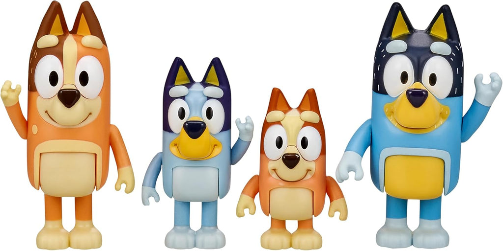 Bluey Family Figure Pack of 4, Robust Poseable Character Toys with Bingo, Chilli, and Bandit Figures, Toddler-Sized Animal Figurines for Kids Ages 3+