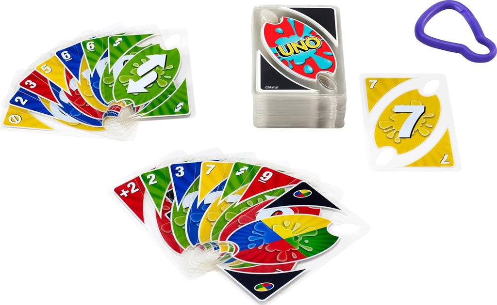 Mattel Games UNO Splash Card Game with Waterproof Cards and Portable Clip for Travel, Camping and Game Nights Away