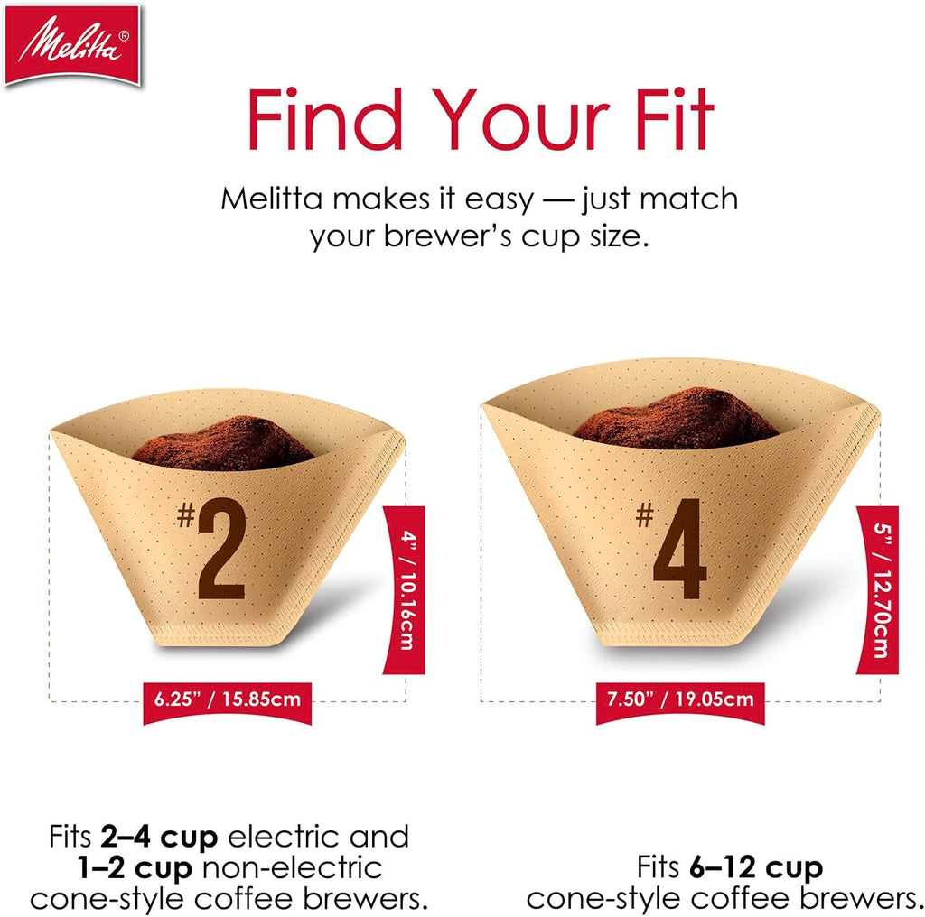 Melitta #4 Cone Coffee Filters, Natural Brown, 100 Count (Pack Of 3), 300 Total Filters - Fits all 8-12 Cup Cone Coffee Makers and Pour-Overs, Compostable, Tear-Resistant
