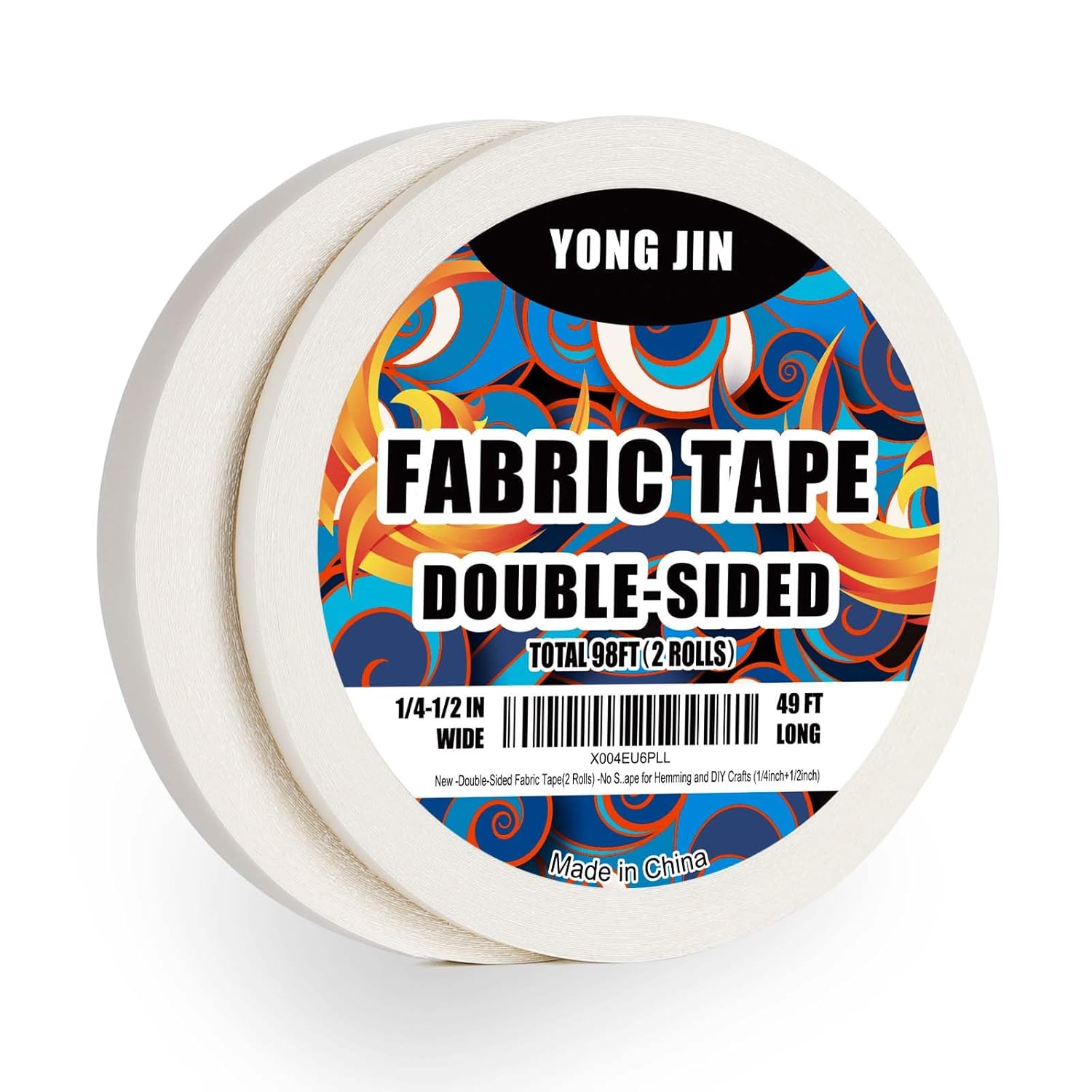 YONGJIN Double-Sided Fabric Tape (2 Rolls) - No Sewing or Ironing Required, Perfect for Quick Clothing Repairs, Fabric Bonding, Adhesive Cloth Tape for Hemming and DIY Crafts (1/4inch+1/2inch)