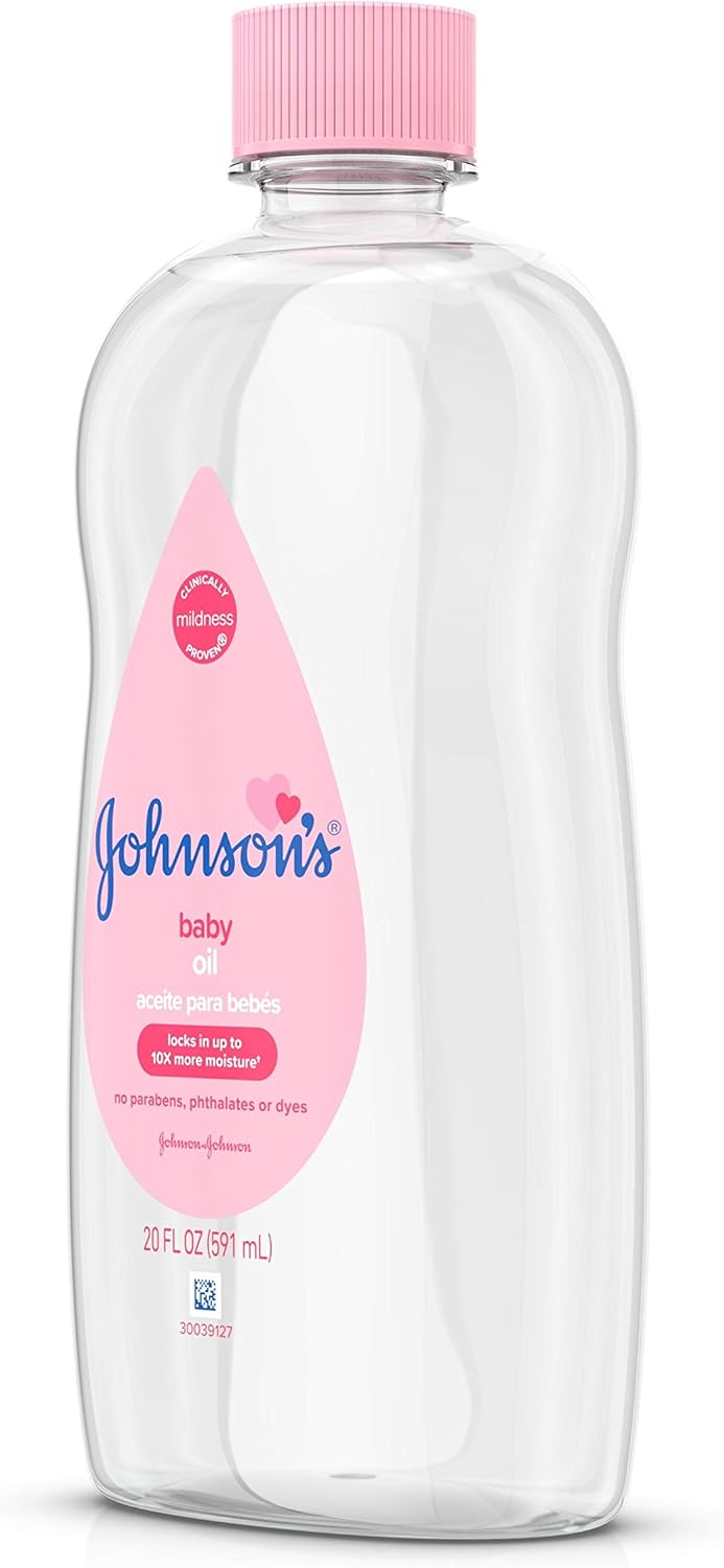 Johnson's Baby Oil, Pure Mineral Oil to help Prevent Moisture Loss for Baby, Kids & Adults, Gentle & Soothing Baby Massage Oil for Dry Skin Relief, Original Scent, Baby Essentials, 20 fl. oz
