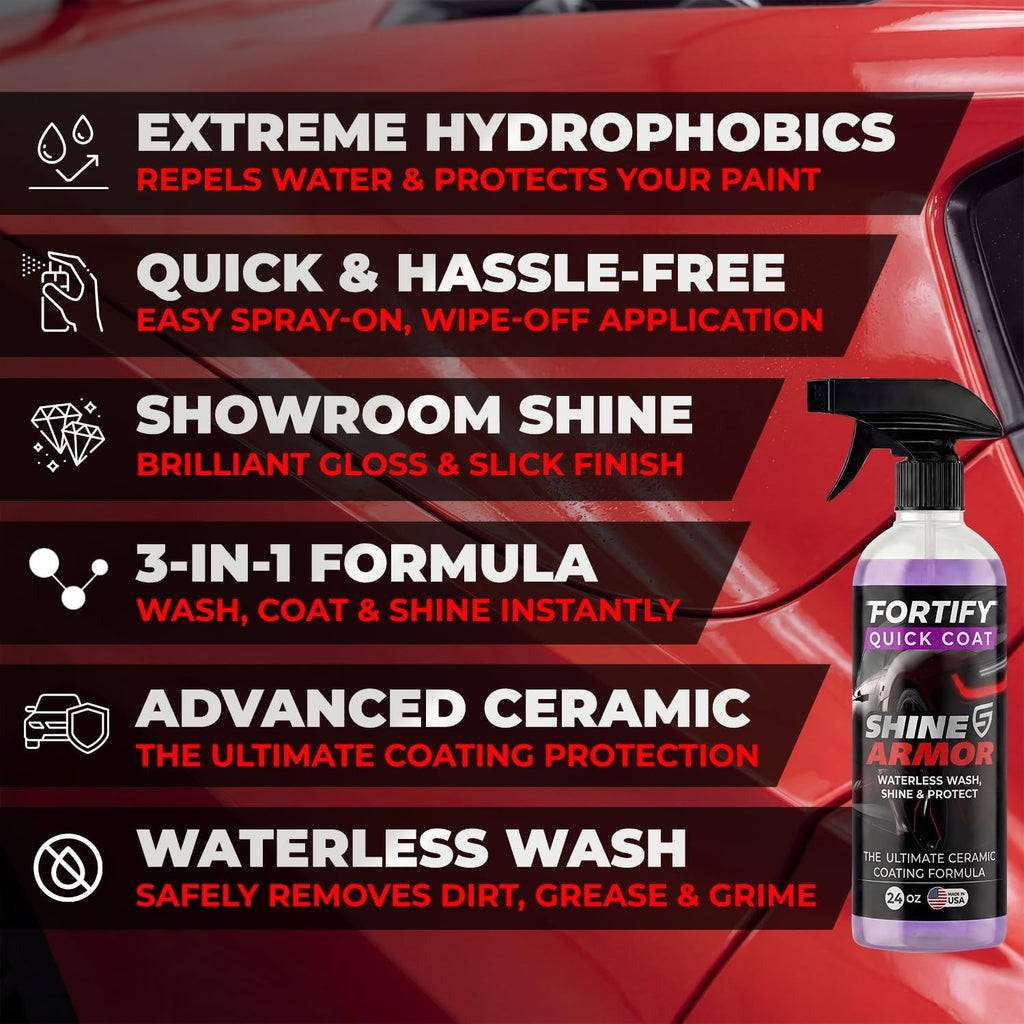 Car Wax Spray and Ceramic Coating for Cars - 3 in 1 Waterless Car Wash and Detailing - Quick Effect Coating Agent for Car - High Gloss Top Coat, Shiny Car Stuff by Shine Armor - Protective Wax 16FlOz