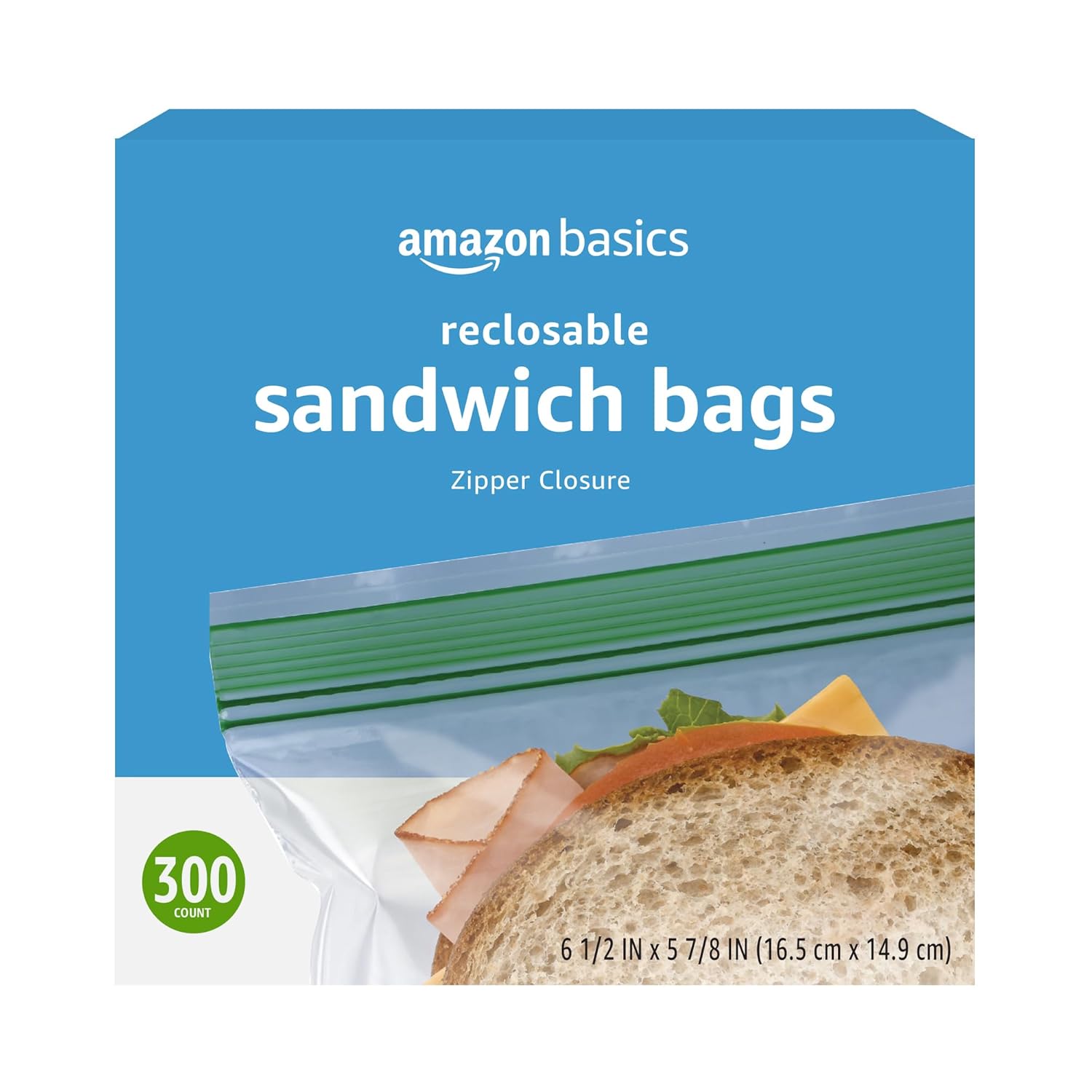 Basics Resealable Double Zipper Sandwich Storage Bags for Food Storage, 300 Count (Previously Solimo)