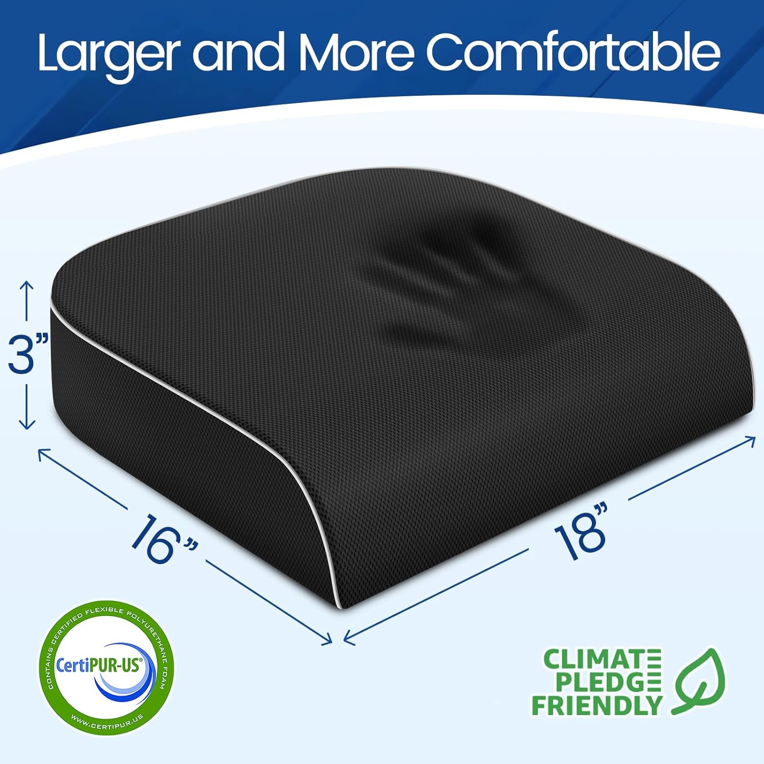 SweetSlubr Seat Cushion for Tailbone Pain Relief, Office Chair Cushion, Memory Foam Large Cushion with Non-Slip Cover for Soft Support at Office Chair, Car Seat, Airplane, Floor Pillow, Black/Large