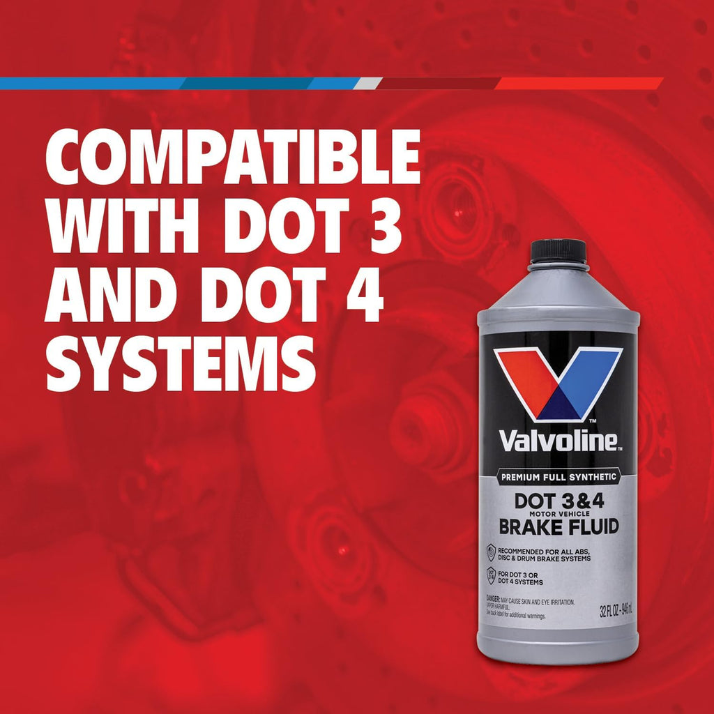 Valvoline DOT 3 & 4 Synthetic Brake Fluid with High Boiling Point, Corrosion Protection, Vapor Lock Resistance, Compatible with ABS, Disc and Drum Brake Systems, 32oz