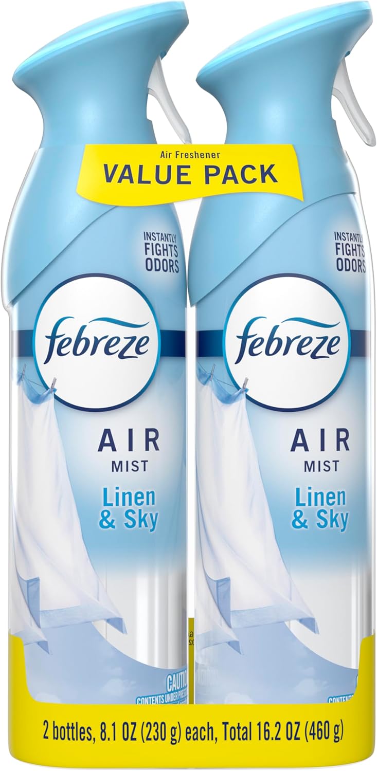 Febreze Air Mist, Air Freshener Spray, Odor Fighting Room Spray, Deodorizer for Home Bathroom Kitchen Office Apartment Dorm Room Classroom, Linen & Sky Scent, 8.1oz (Pack of 2)