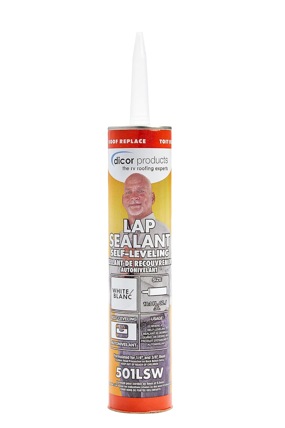 Dicor 501LSW-1 Epdm Self-Leveling Lap Sealant-10.3 Oz. Tube, White, 10.3 Fluid_Ounces (Packaging May Vary)