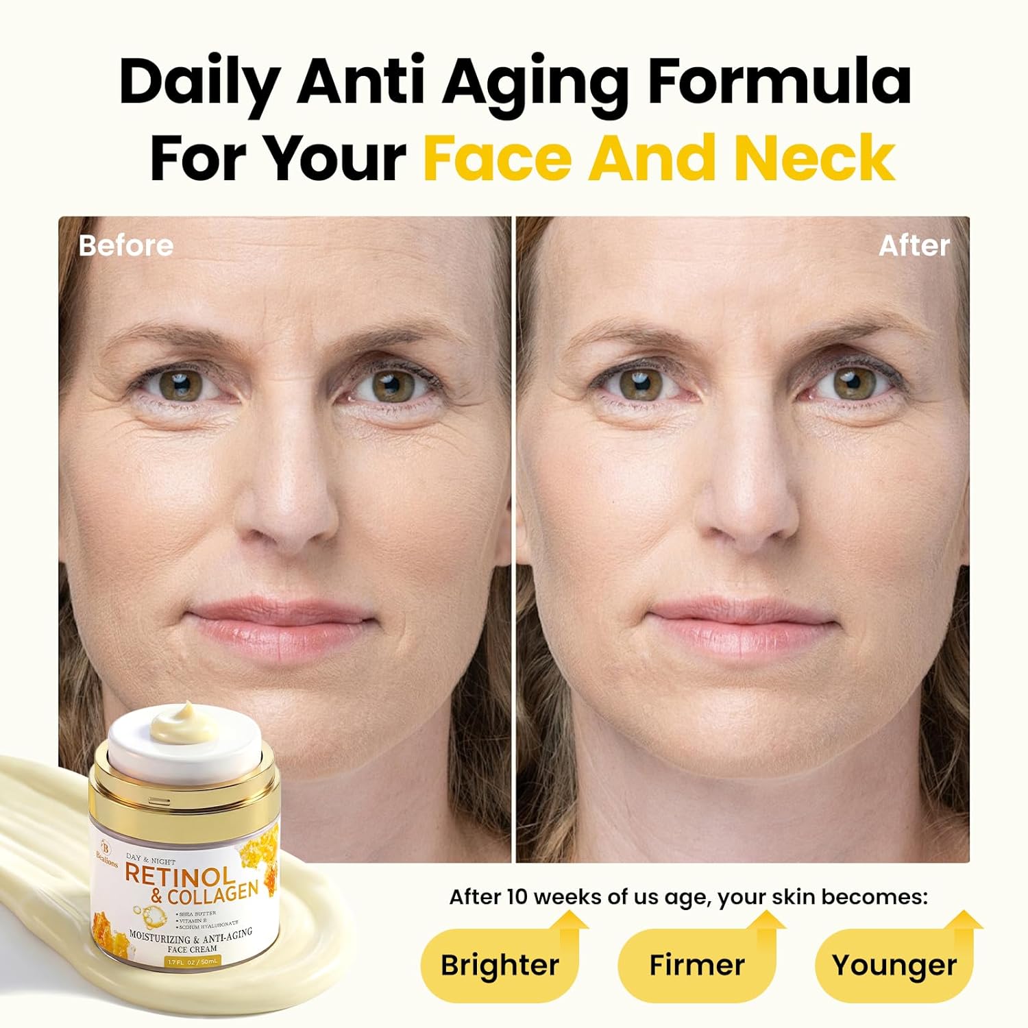Retinol Cream for Face Anti Aging: Wrinkle Cream for Face Neck with Collagen Hyaluronic Acid - Night Moisturizer for Men Women - Facial Skin Care Gift for Mom Dad Sister (1.7 Fl Oz (Pack of 1))
