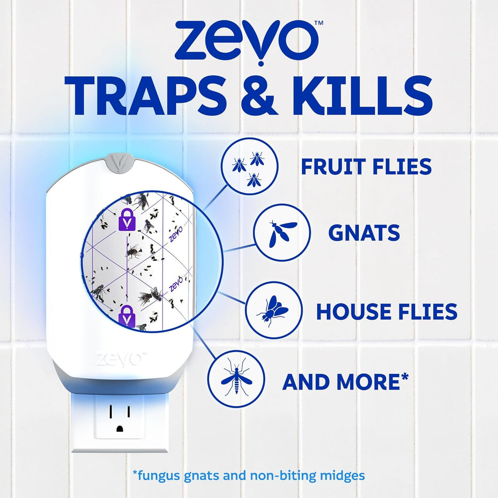 Zevo Flying Insect Trap Official Refill Cartridges - Fits Both Zevo Trap & MAX Indoor Fly Trap - Authentic Trap+Lock Technology to Catch Gnats, House & Fruit Flies (4 Official Refill Cartridges)