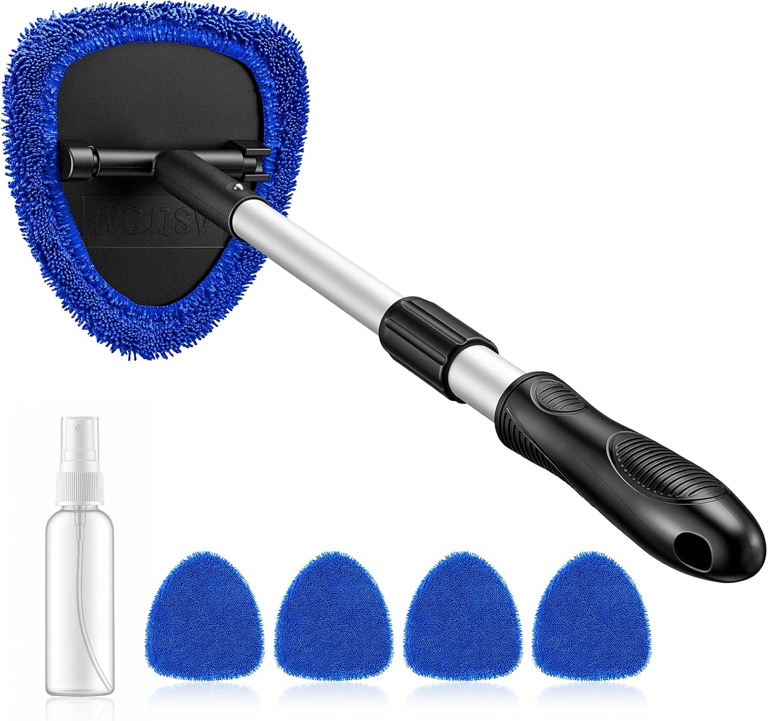 AstroAI Windshield Cleaner Tool, Car Interior Detailing Cleaning Kit with Extendable Handle and 4 Upgraded High-Density Reusable Microfiber Pads, Auto Glass...