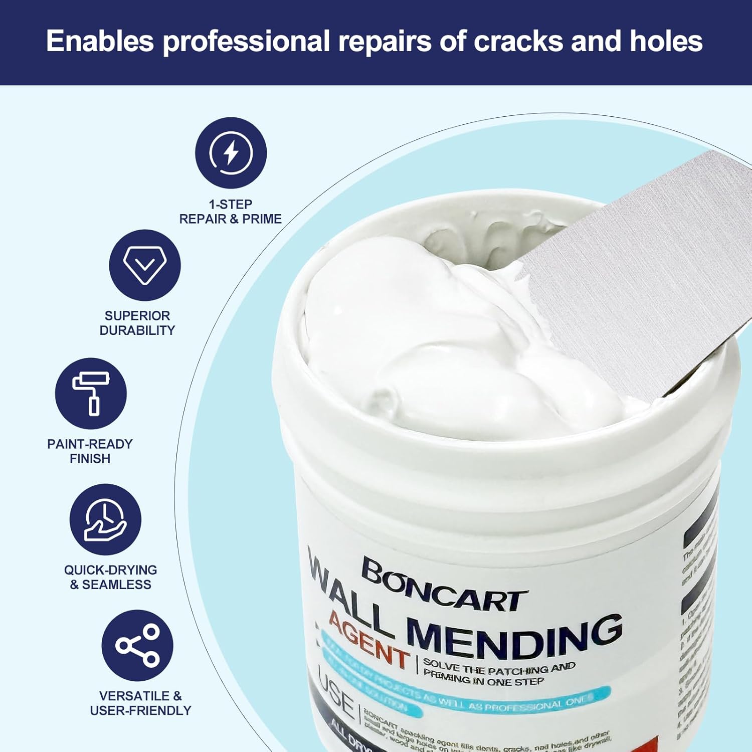 BONCART 8.6oz Drywall Patch Repair Kit - Professional All-in-1 Tool Set (Scrapers/Sandpaper/Texture Sponge/Gloves/Putty Knife) for Fast Wall Hole Repair