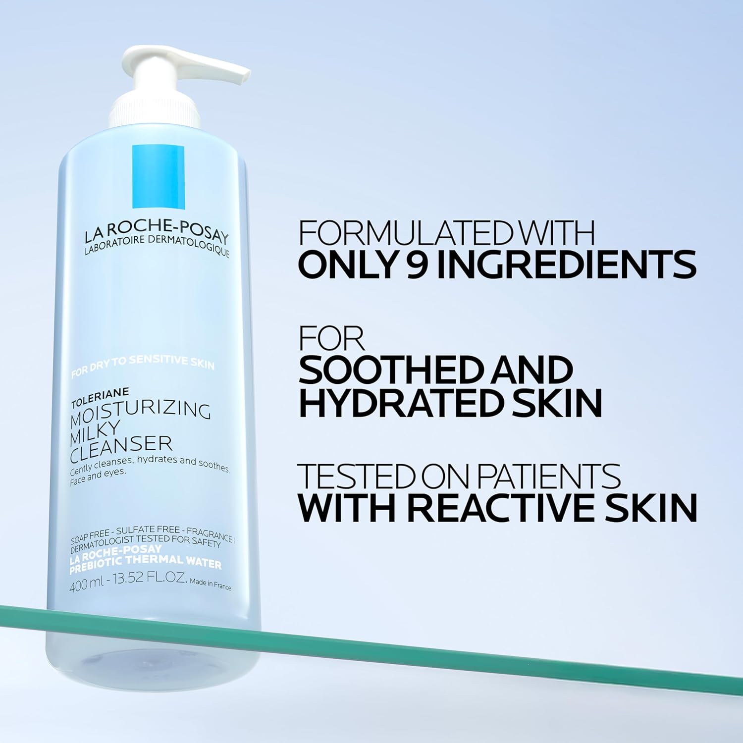 La Roche-Posay Toleriane Moisturizing Milky Cleanser, Gentle Face Cleanser with Glycerin for Dry, Sensitive & Allergy-Prone Skin, Face Wash for Hydration, Makeup Remover Cleanser, 13.5fl oz