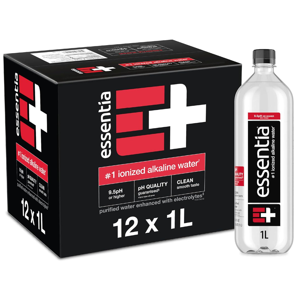 Essentia Water Bottled, Ionized Alkaline Water:99.9% Pure, Infused With Electrolytes, 9.5 pH Or Higher With A Clean, Smooth Taste, 1 Liter (Pack of 12)