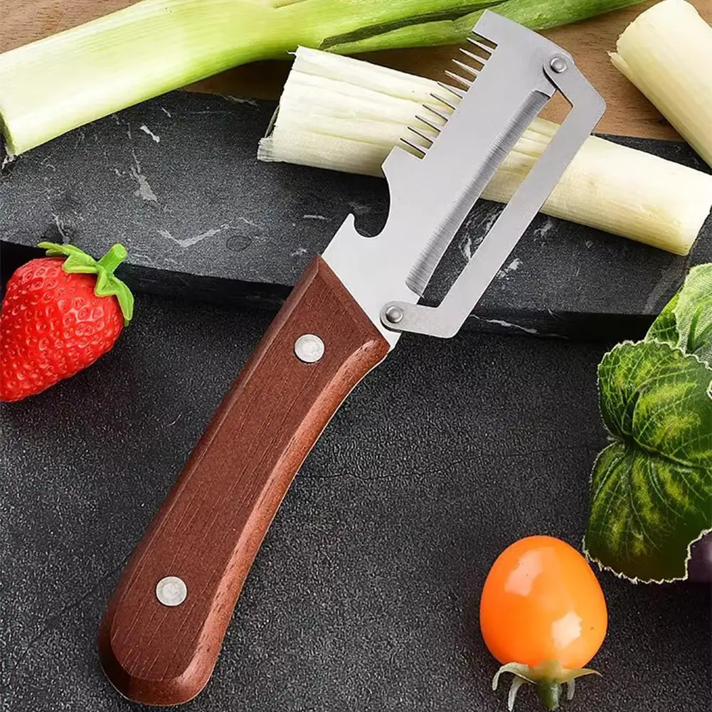 5-in-1 Serrated Peeling Knife Premium Vegetable Peeler With Wooden Handle And Bottle Opener Kitchen Tool
