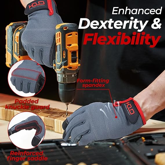 HANDLANDY Work Gloves for Men & Women, Utility Mechanic Working Gloves Touch Screen, Flexible Gardening Gloves for Yard