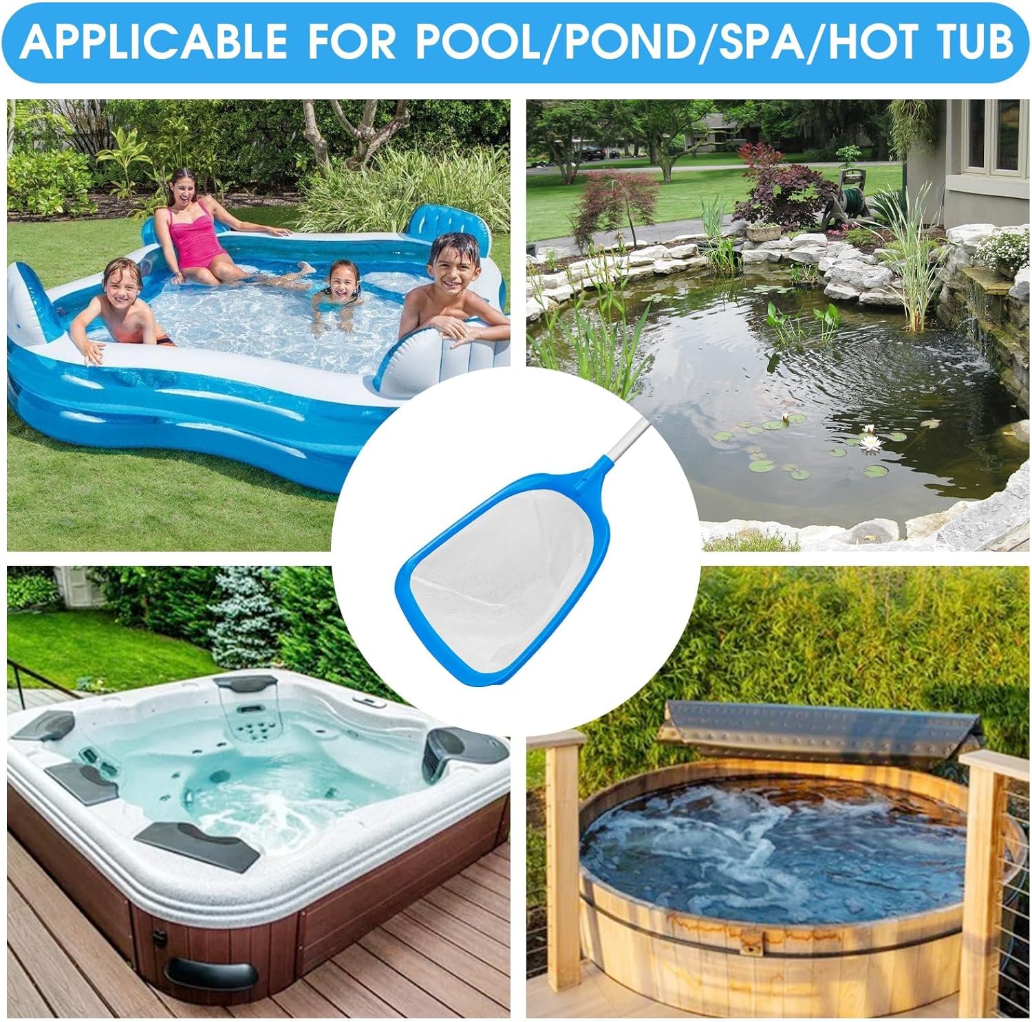 TidyMister Hot Tub Skimmer Spa Net with 12'' Aluminum Pole Ultra Fine Mesh Net Handy Leaf Skimmer for Small Above Ground Pools Pick Up Fine Debris Lightweight Net