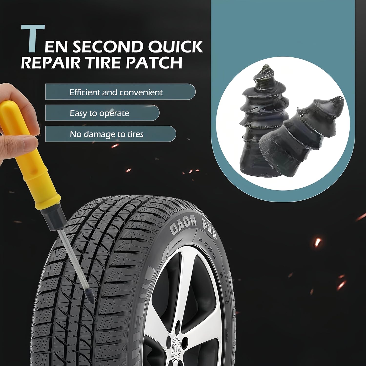 60 PCS Tire Repair Rubber Nail, Vacuum Tire Repair Kits Spiral Rubber Screws, Fast Self-Service Tool for Car, Truck, Motorcycle, Tractor Tire Puncture Repair (Black)