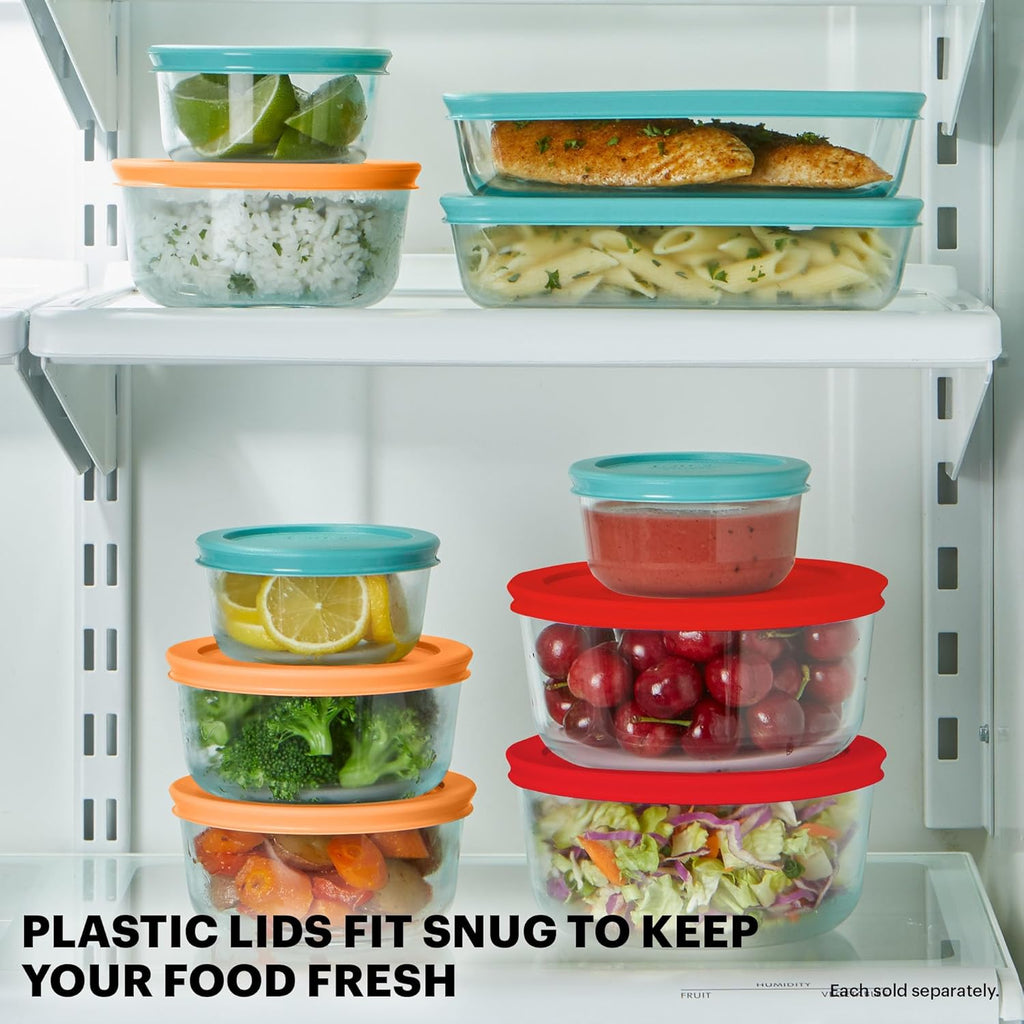 Pyrex Simply Store (9-Pack) Mixed Sized Glass Food Storage Set, Round & Rectangular Containers With Plastic Lids, BPA-Free, Dishwasher & Microwave Safe