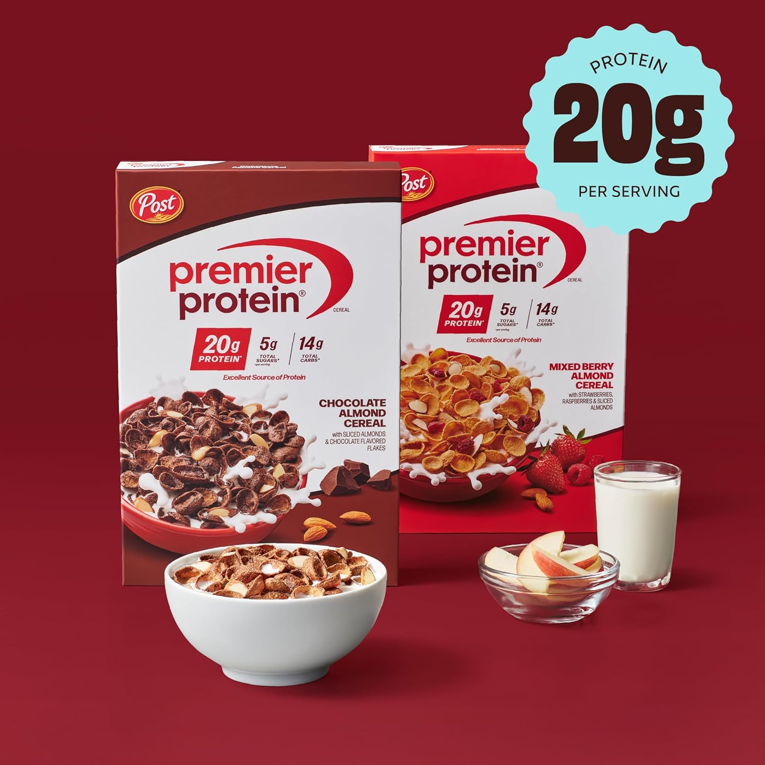 Premier Protein Mixed Berry Almond Cereal, Protein Cereal Flakes Mixed with Dried Berries and Sliced Almonds, Contains 20g of Protein Per Serving, 9 OZ Box