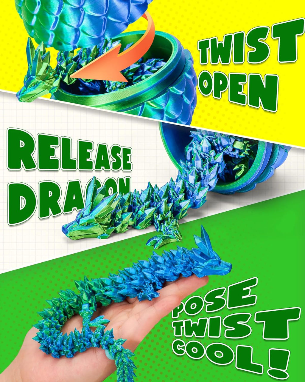 TBOLINE 12" 3D Printed Dragon Egg, Cool 3D Printer Articulated Crystal Dragon Toys for Kids, Surprise Animals Figurines Fidget Dinosaur Eggs Toys for Boys Kids Teen 5-7 4-6 8-12