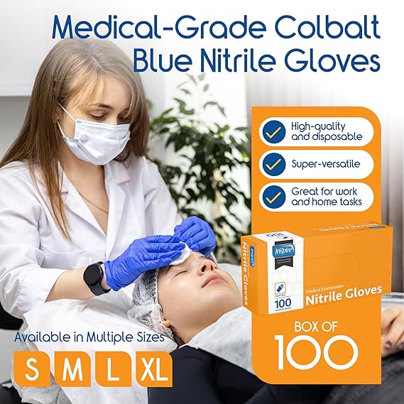 Inspire Cobalt Blue Nitrile Disposable Gloves | 4.5 Nitrile Safety Medical Exam Cooking Cleaning Disposable Gloves