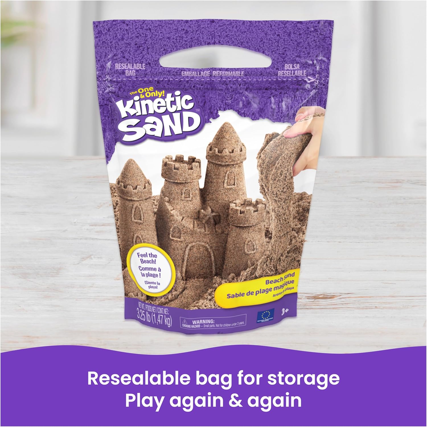Kinetic Sand, 3.25lbs Beach Play Sand, Amazon Exclusive, Moldable Sensory Toys for Kids, Resealable Bag (Packaging May Vary), for Ages 3 and up