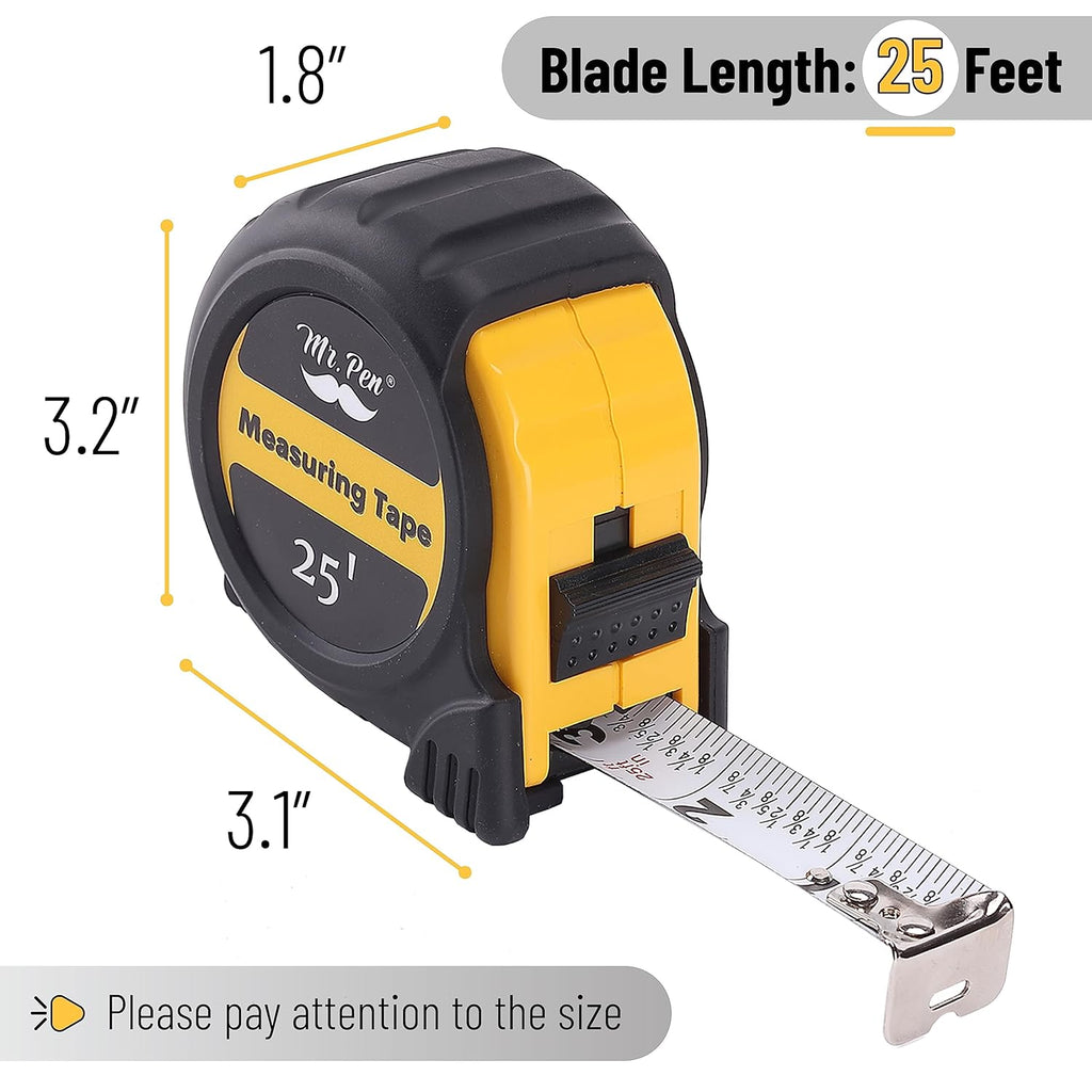 Mr. Pen- Steel Retractable Tape Measure with Fractions, 25-Foot, Easy Read Tape Measure 25 ft